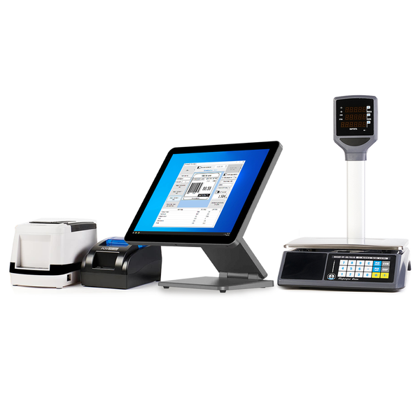 Комплект "Фасувальна каса PRO+". Термінал POS Vector Hermes + принтер етикеток + чековий принтер + ваги + програма &laquo;Фасовка&raquo; для автоматизації торгівлі ваговими товарами та ергономічна касова стійка FS-W-05 фото